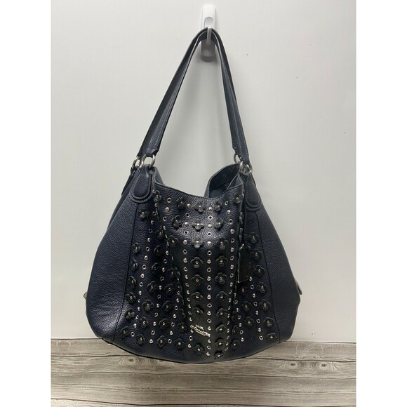 Coach Edie 31 Leather Shoulder Bag in Floral Rivets Navy Blue Handbag & Wallet - Picture 3 of 11